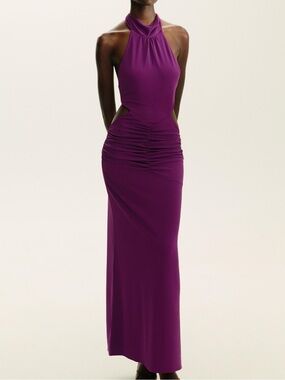 Zara Backless Halter Maxi Dress in Purple